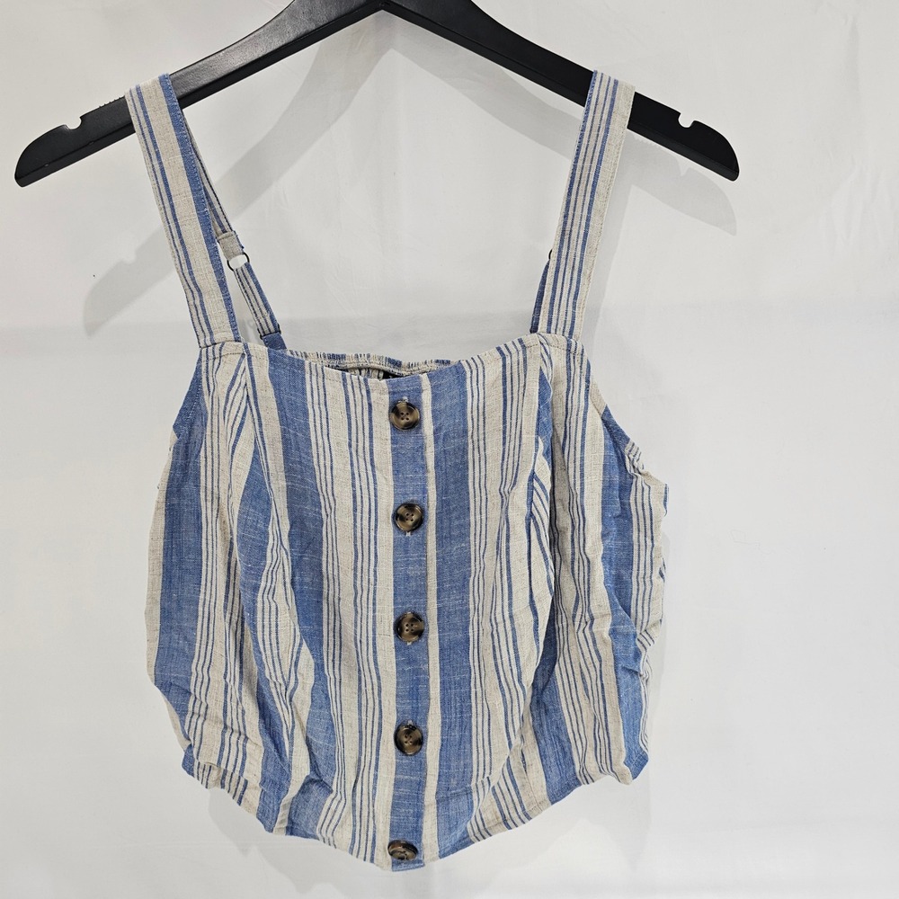 New Torrid Size 0 L Blue White Striped Linen Blend Button Front Cami Top